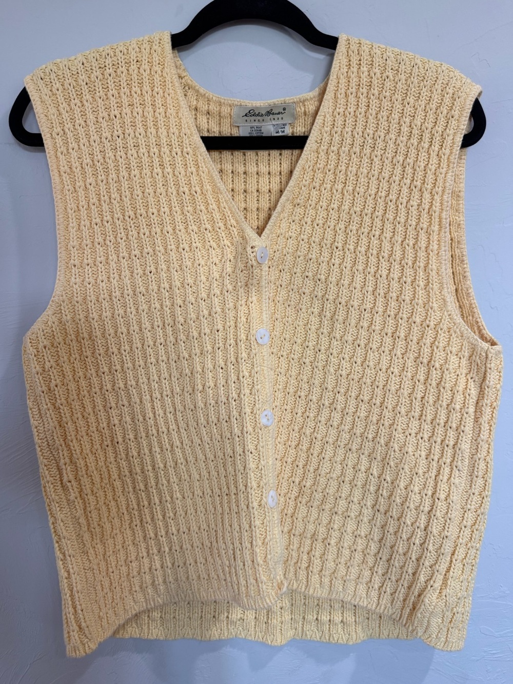 Eddie Bauer Pale Yellow Knit Button-Up Vest